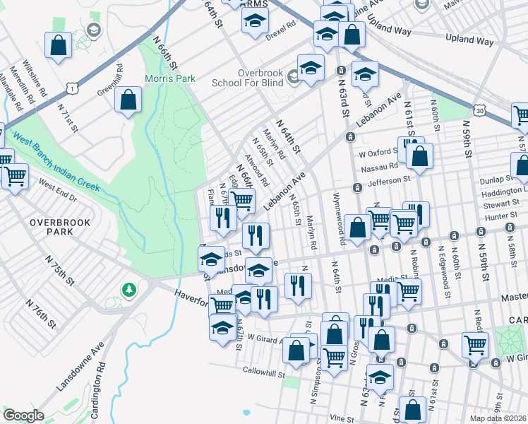 map of restaurants, bars, coffee shops, grocery stores, and more near in Philadelphia