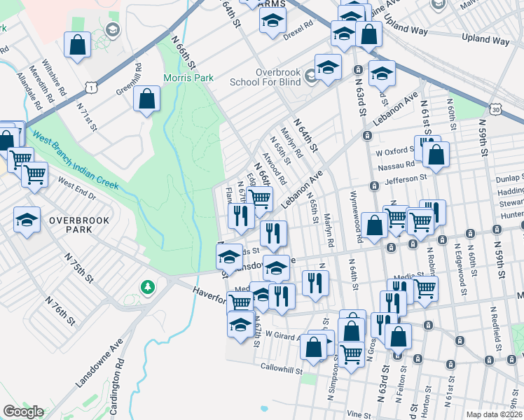 map of restaurants, bars, coffee shops, grocery stores, and more near in Philadelphia