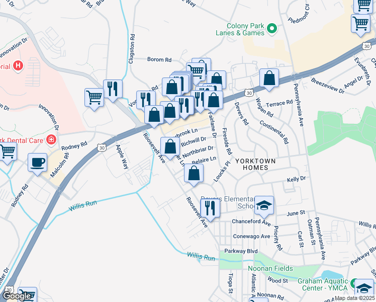 map of restaurants, bars, coffee shops, grocery stores, and more near 973 Northbriar Drive in York