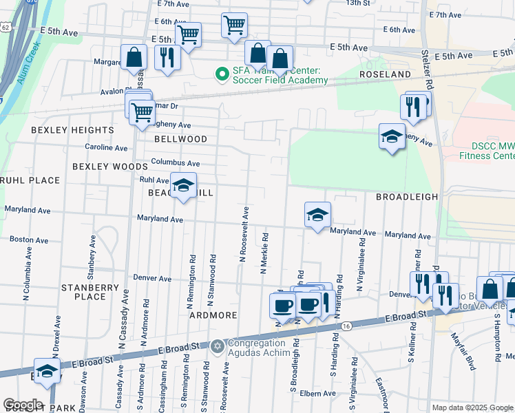 map of restaurants, bars, coffee shops, grocery stores, and more near 2898 Maryland Avenue in Columbus