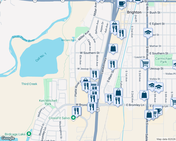 map of restaurants, bars, coffee shops, grocery stores, and more near 432 West Jessup Street in Brighton