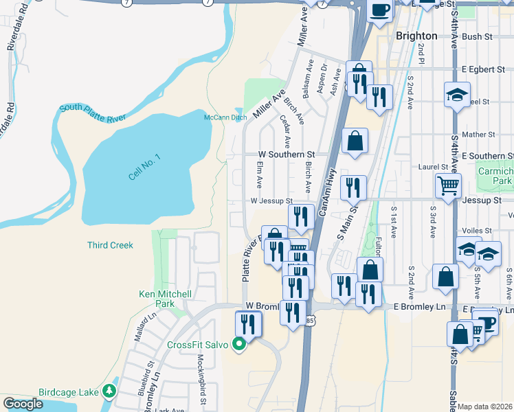 map of restaurants, bars, coffee shops, grocery stores, and more near 476 West Jessup Street in Brighton