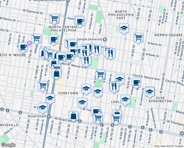 map of restaurants, bars, coffee shops, grocery stores, and more near 1619 Newport Place in Philadelphia
