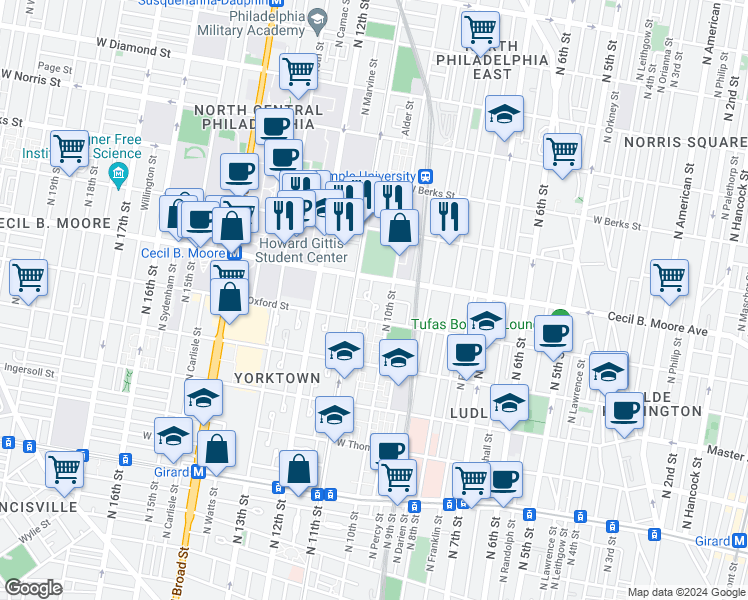map of restaurants, bars, coffee shops, grocery stores, and more near 1619 Newport Place in Philadelphia