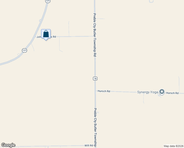 map of restaurants, bars, coffee shops, grocery stores, and more near 2082 Preble Cty Butler Township Road in New Madison