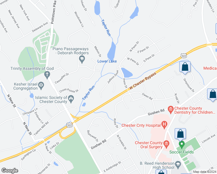 map of restaurants, bars, coffee shops, grocery stores, and more near 1100 Judson Drive in West Chester