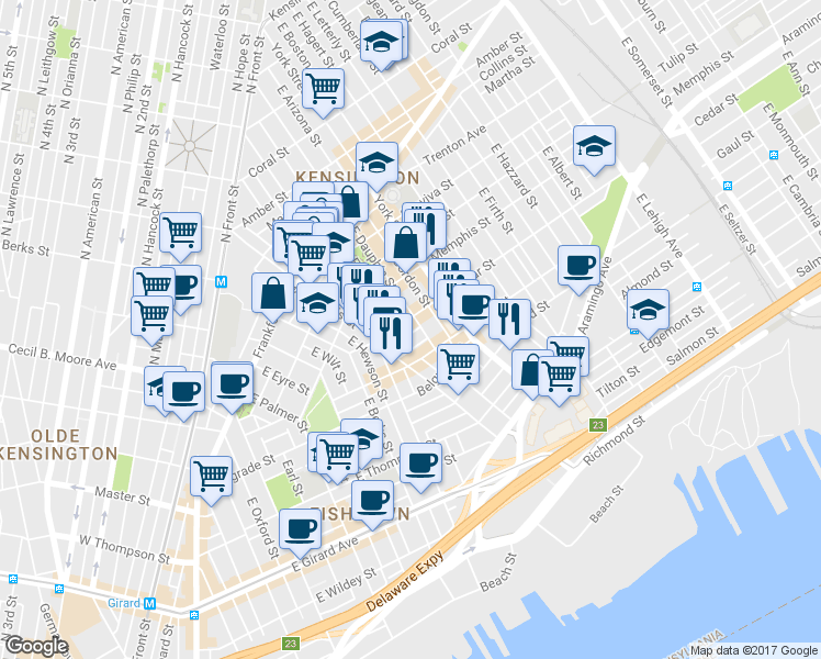 map of restaurants, bars, coffee shops, grocery stores, and more near 2248 Ritter Street in Philadelphia