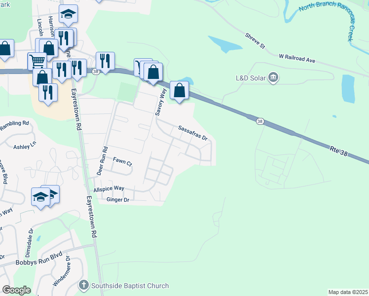 map of restaurants, bars, coffee shops, grocery stores, and more near 10 Peppermint Drive in Lumberton