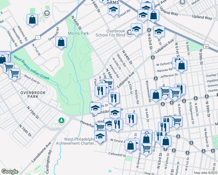 map of restaurants, bars, coffee shops, grocery stores, and more near in Philadelphia
