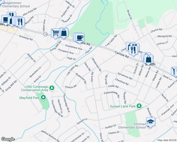 map of restaurants, bars, coffee shops, grocery stores, and more near 2460 Church Road in Shiloh