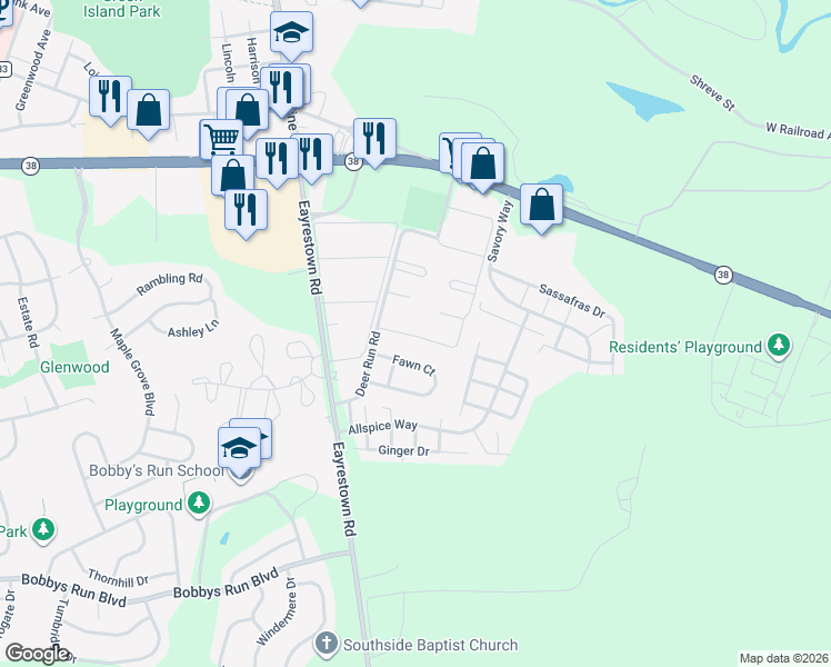 map of restaurants, bars, coffee shops, grocery stores, and more near 69 Fawn Court in Lumberton