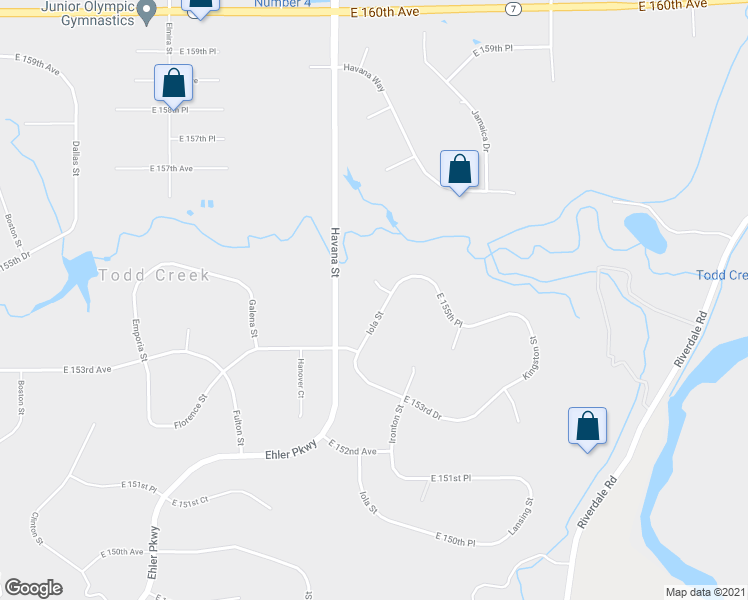 map of restaurants, bars, coffee shops, grocery stores, and more near 15493 Iola Street in Brighton
