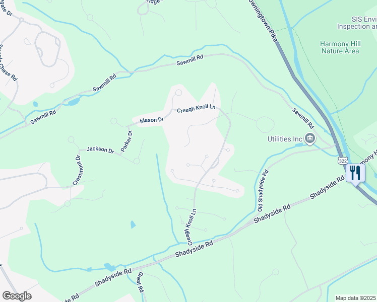 map of restaurants, bars, coffee shops, grocery stores, and more near 1538 Montana Drive in Chester County
