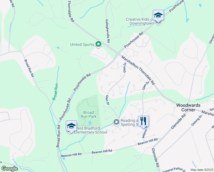 map of restaurants, bars, coffee shops, grocery stores, and more near 1613 Wolfe Lane in Chester County