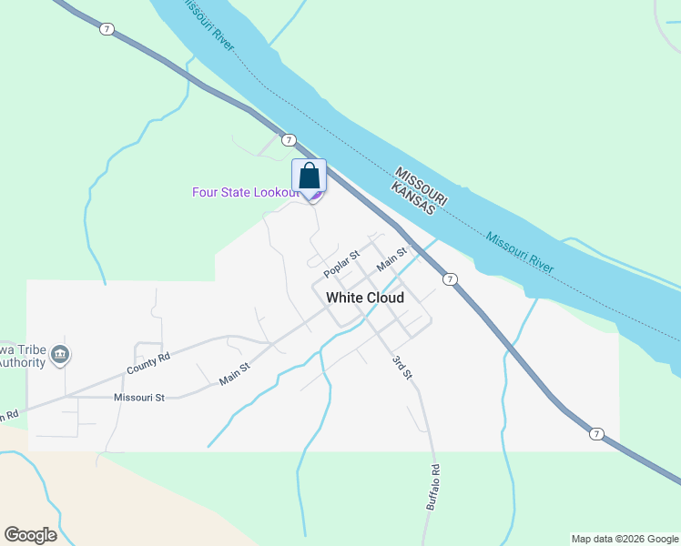 map of restaurants, bars, coffee shops, grocery stores, and more near 300-398 Poplar Street in White Cloud