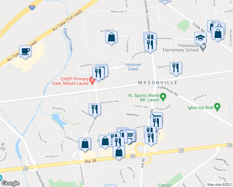 map of restaurants, bars, coffee shops, grocery stores, and more near 3164 Marne Highway in Mount Laurel Township