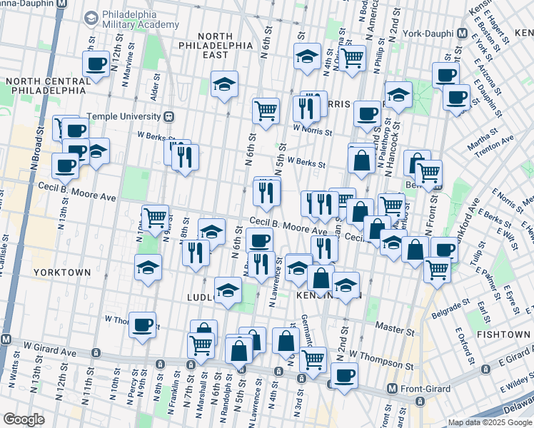 map of restaurants, bars, coffee shops, grocery stores, and more near 1748 North 5th Street in Philadelphia