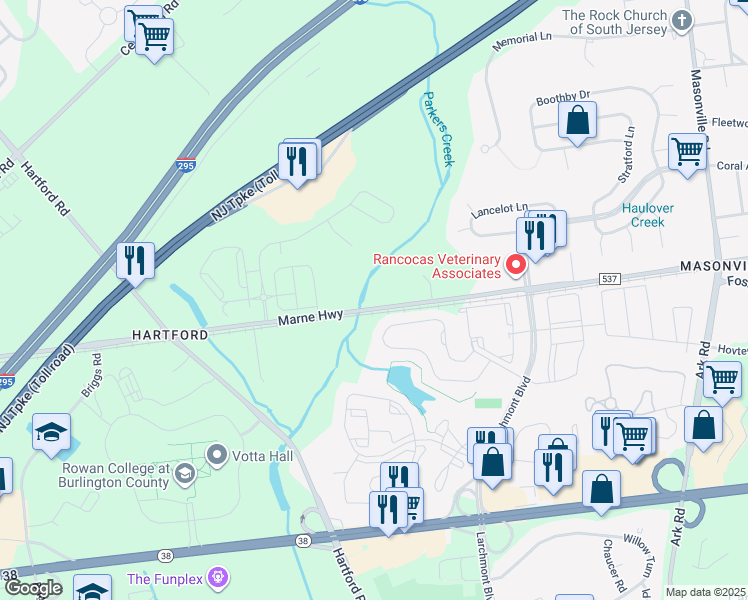 map of restaurants, bars, coffee shops, grocery stores, and more near 3231 Marne Highway in Mount Laurel Township