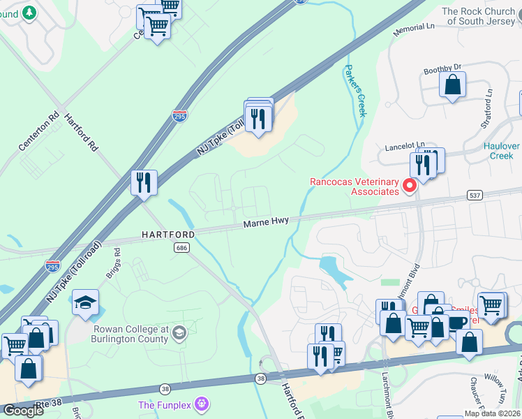 map of restaurants, bars, coffee shops, grocery stores, and more near 3246 Marne Highway in Mount Laurel Township