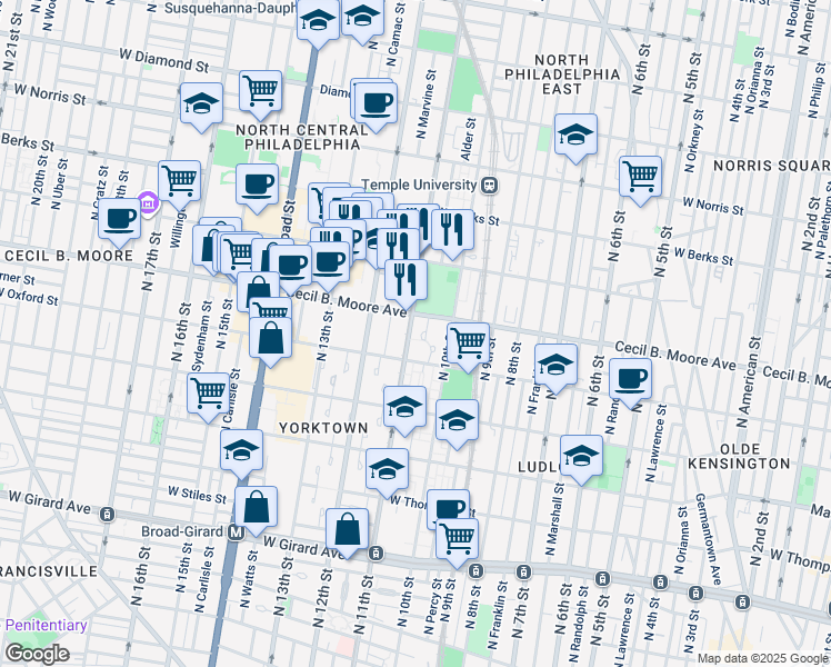 map of restaurants, bars, coffee shops, grocery stores, and more near 1626 Newport Place in Philadelphia