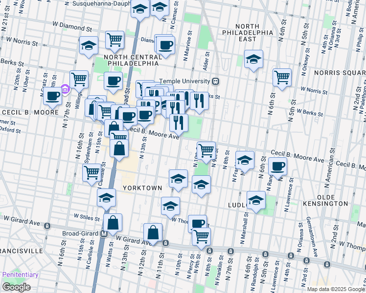 map of restaurants, bars, coffee shops, grocery stores, and more near 1626 Newport Place in Philadelphia
