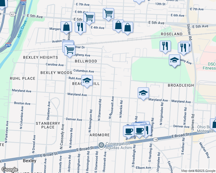 map of restaurants, bars, coffee shops, grocery stores, and more near 2847 Ruhl Avenue in Columbus