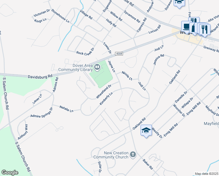 map of restaurants, bars, coffee shops, grocery stores, and more near 3710 Wheatland Drive in Dover