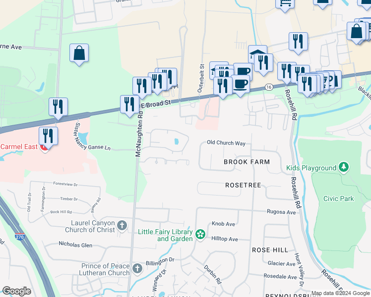 map of restaurants, bars, coffee shops, grocery stores, and more near 144 Stornoway Drive East in Columbus