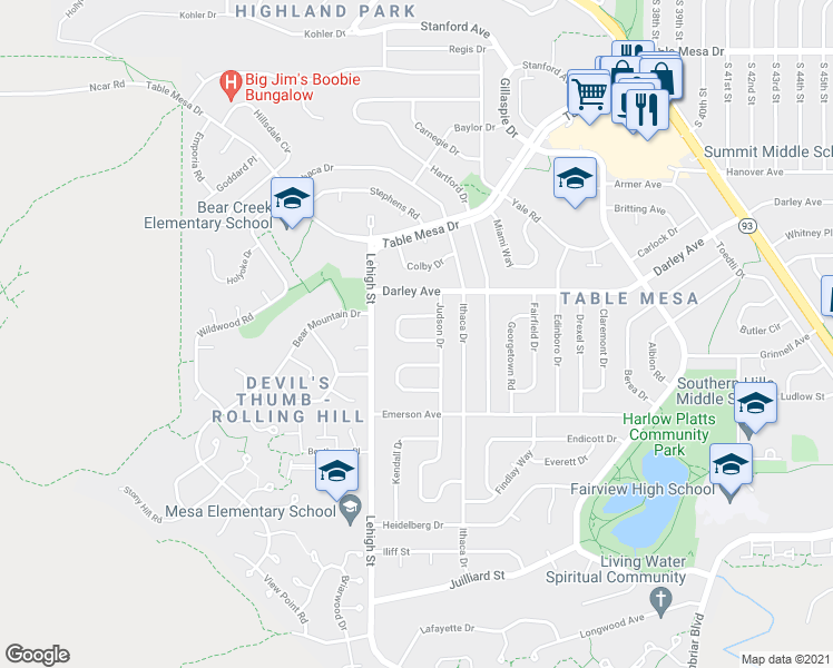 map of restaurants, bars, coffee shops, grocery stores, and more near 2870 La Grange Circle in Boulder