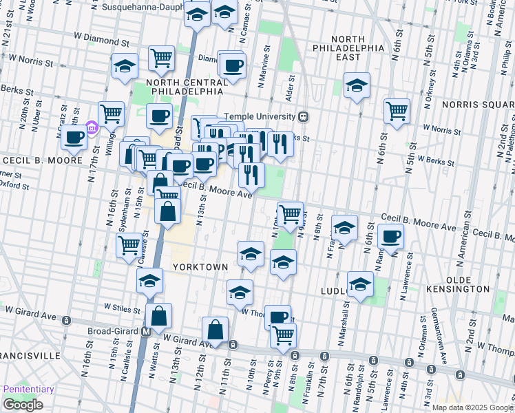 map of restaurants, bars, coffee shops, grocery stores, and more near 1630 Newport Pl in Philadelphia