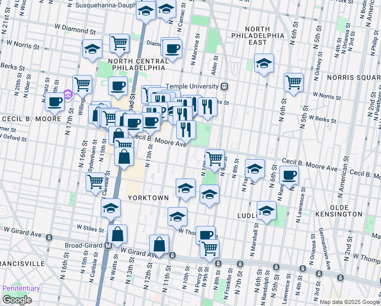 map of restaurants, bars, coffee shops, grocery stores, and more near 1630 Newport Pl in Philadelphia