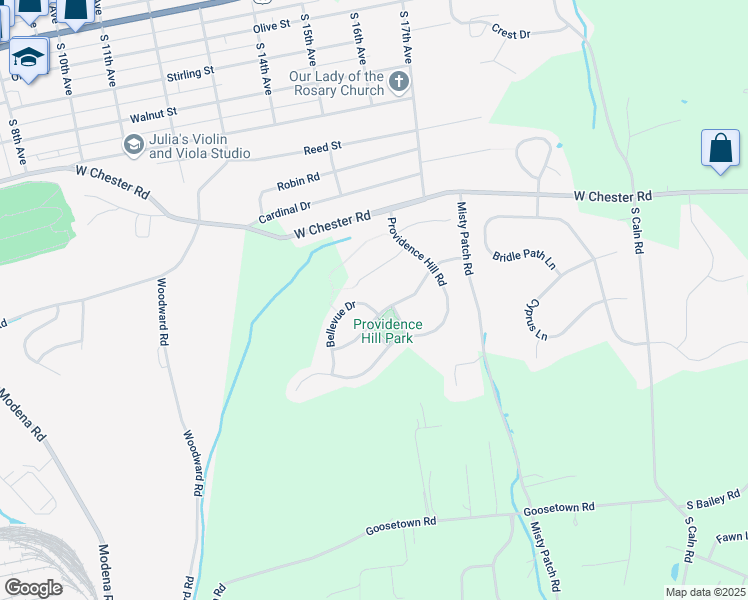 map of restaurants, bars, coffee shops, grocery stores, and more near 76 Narragansett Lane in Chester County
