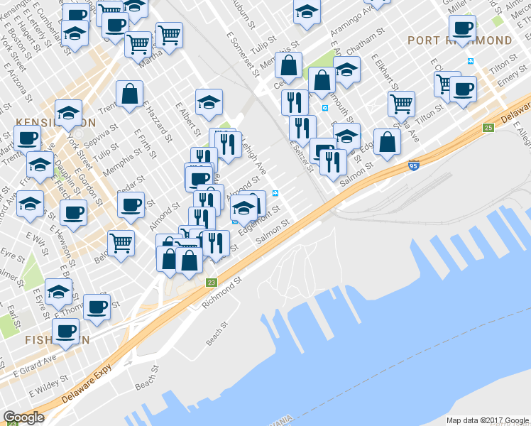 map of restaurants, bars, coffee shops, grocery stores, and more near 2644 Edgemont Street in Philadelphia