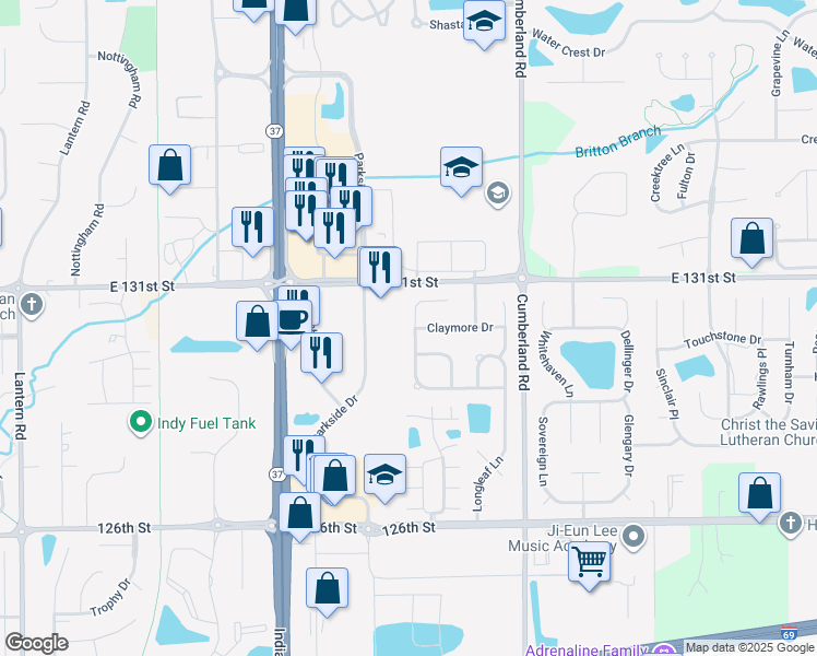 map of restaurants, bars, coffee shops, grocery stores, and more near 13010 Saint Andrews Way in Fishers