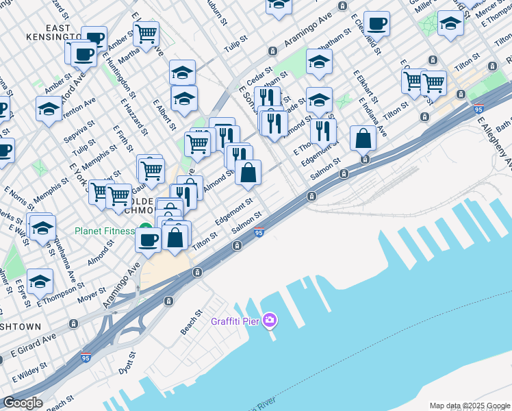map of restaurants, bars, coffee shops, grocery stores, and more near 2680 Tilton Street in Philadelphia