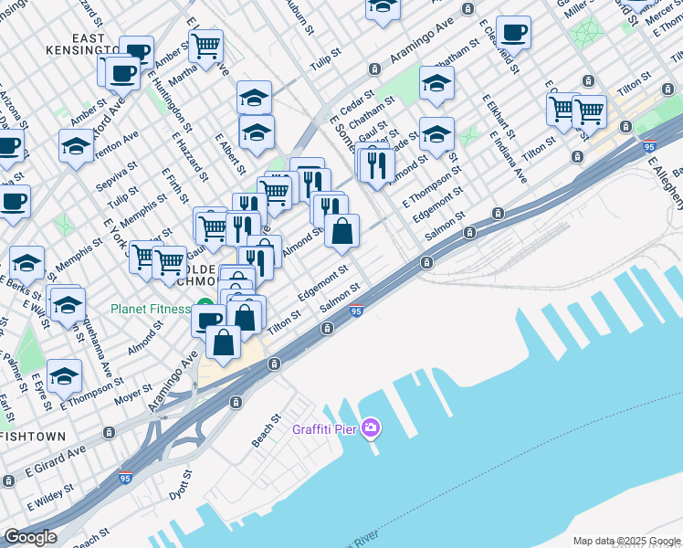 map of restaurants, bars, coffee shops, grocery stores, and more near 2663 Edgemont Street in Philadelphia