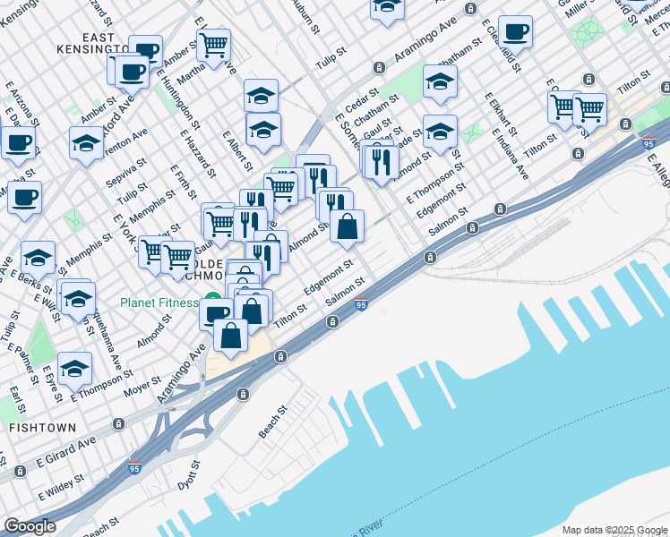 map of restaurants, bars, coffee shops, grocery stores, and more near 2644 Edgemont Street in Philadelphia