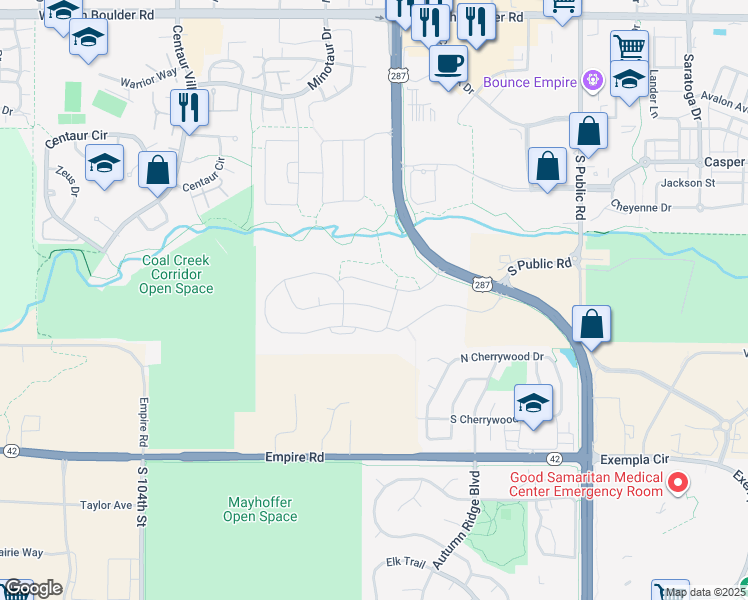 map of restaurants, bars, coffee shops, grocery stores, and more near 670 Stage Station Way in Lafayette