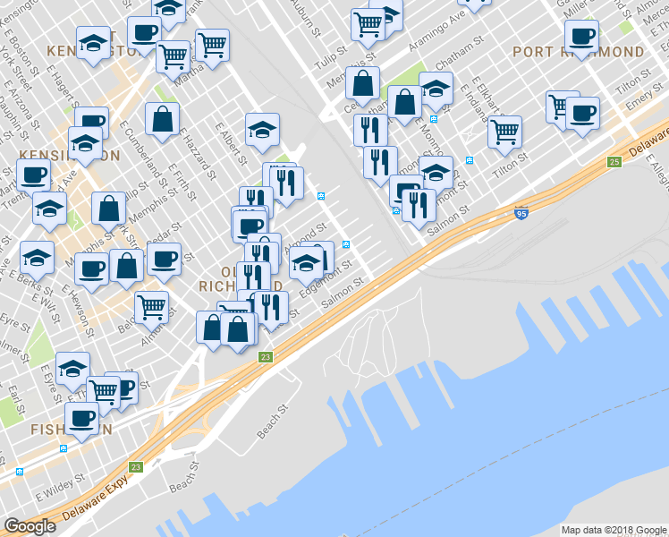map of restaurants, bars, coffee shops, grocery stores, and more near 2646 Edgemont Street in Philadelphia