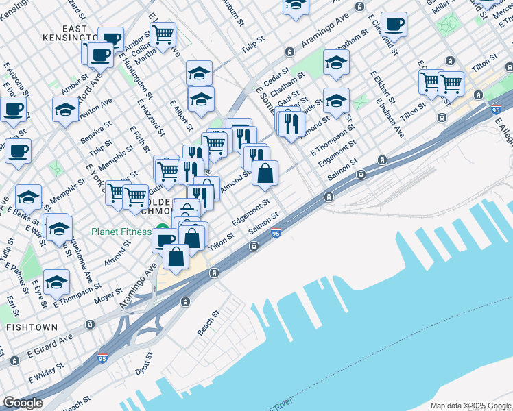 map of restaurants, bars, coffee shops, grocery stores, and more near 2646 Edgemont Street in Philadelphia
