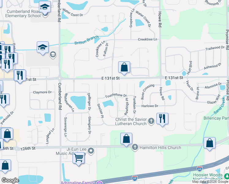 map of restaurants, bars, coffee shops, grocery stores, and more near 12985 Sweet Briar Parkway in Fishers