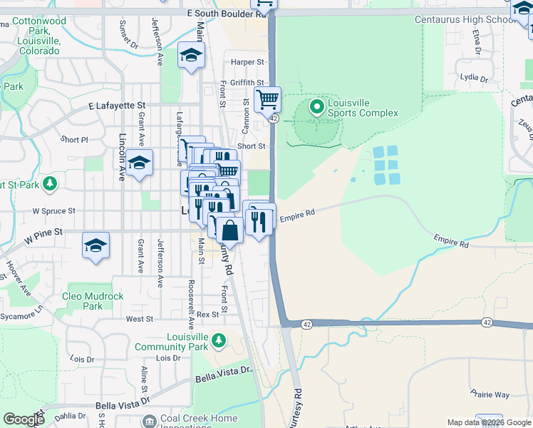 map of restaurants, bars, coffee shops, grocery stores, and more near 200 South 96th Street in Louisville