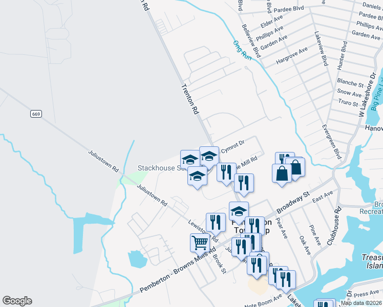 map of restaurants, bars, coffee shops, grocery stores, and more near 151 Trenton Rd in Fort Dix