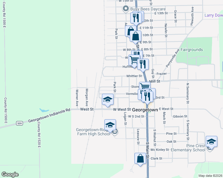 map of restaurants, bars, coffee shops, grocery stores, and more near 401-423 Stone Street in Georgetown