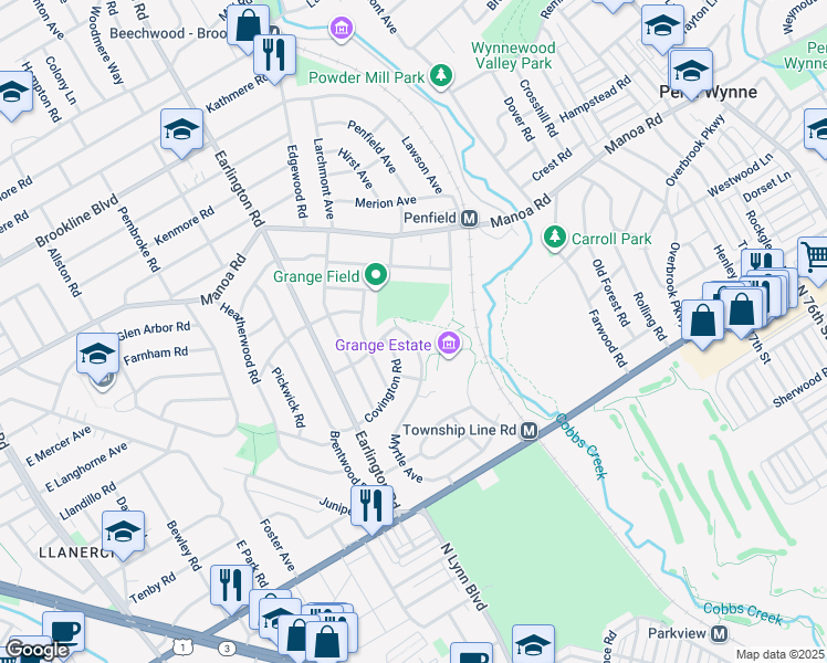 map of restaurants, bars, coffee shops, grocery stores, and more near 217 Myrtle Avenue in Havertown