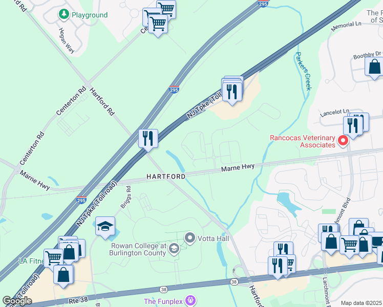 map of restaurants, bars, coffee shops, grocery stores, and more near 3253 Marne Highway in Mount Laurel Township