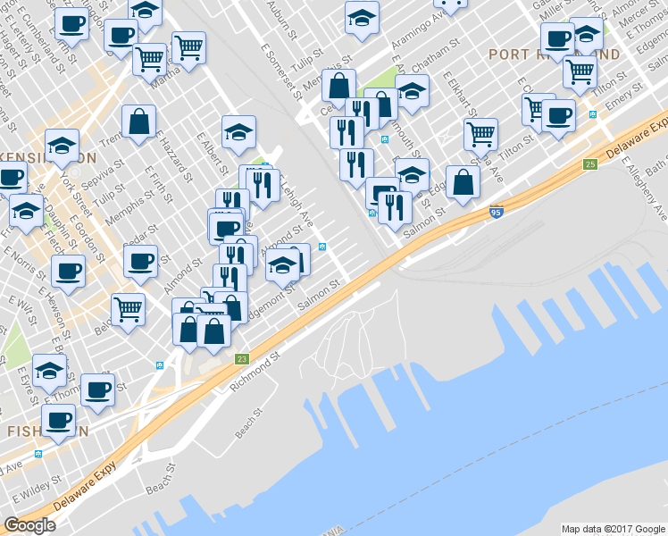 map of restaurants, bars, coffee shops, grocery stores, and more near 2686 Tilton Street in Philadelphia