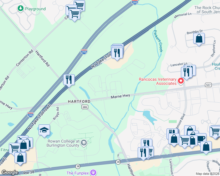 map of restaurants, bars, coffee shops, grocery stores, and more near 3246 Marne Highway in Mount Laurel Township