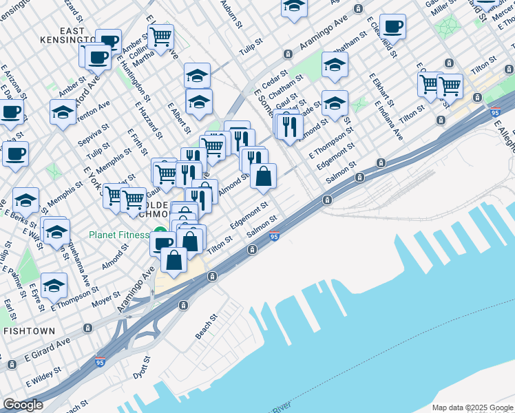 map of restaurants, bars, coffee shops, grocery stores, and more near 2654 Edgemont Street in Philadelphia