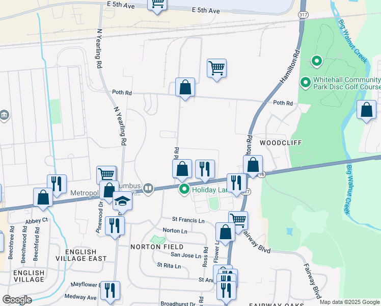 map of restaurants, bars, coffee shops, grocery stores, and more near 4590 East Broad Street in Columbus